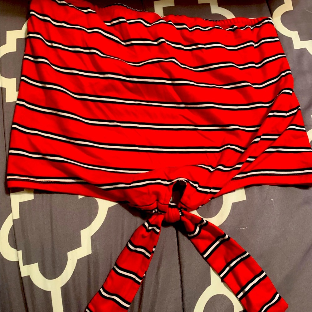 Red white and blue striped crop top with waist tie